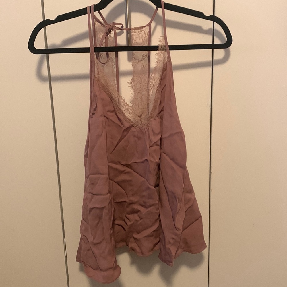 Zara top with lace detailing and tie neck